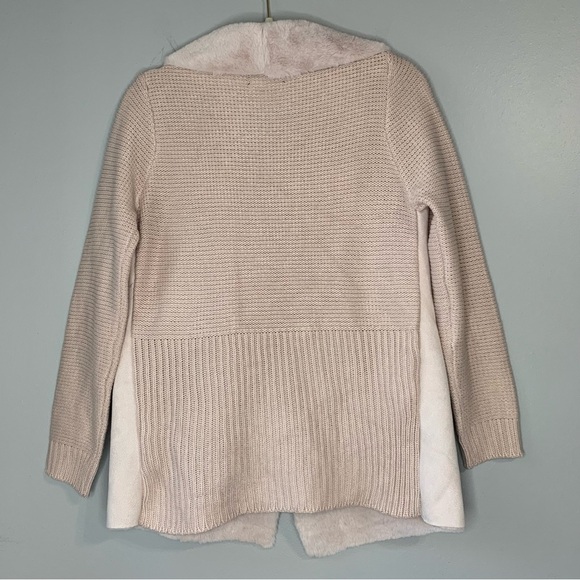 Twelfth Love blush pink sweater/suede jacket w faux‎ fur draped collar. Size M - Picture 2 of 9